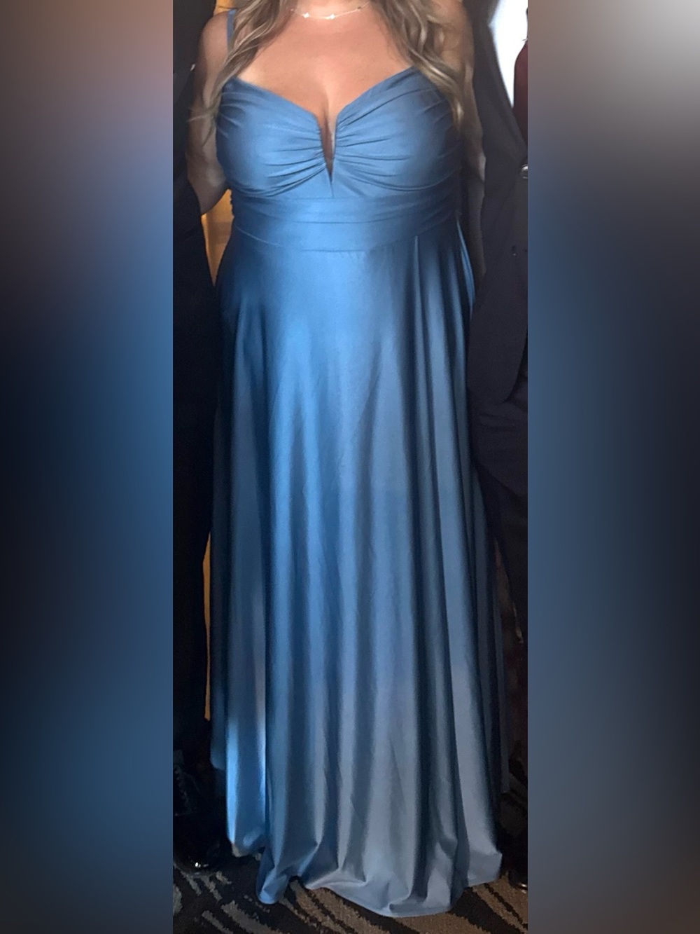 B Darlin Slate Blue Formal Maxi Dress
